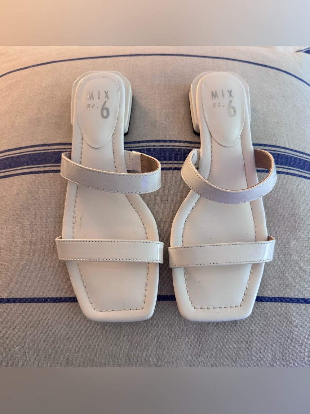 Mix No. 6 White Double-Strap Square-Toe Slide Sandals